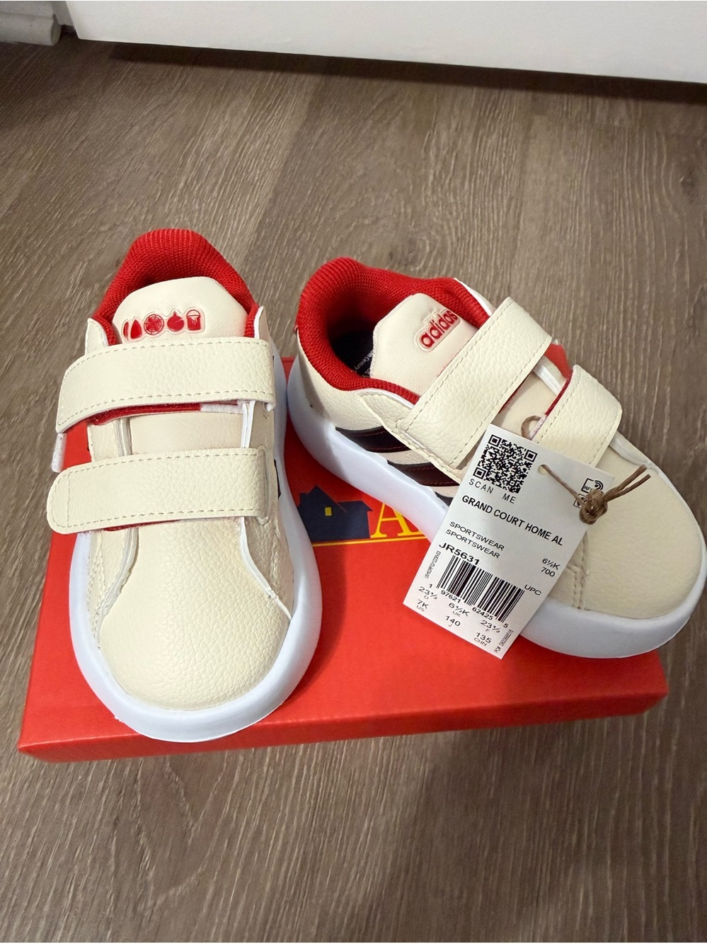 adidas Kids Cream and Red Velcro Sneakers